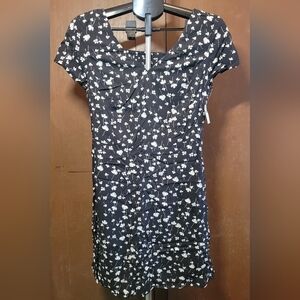 Old Navy Black & White Floral Short Sleeve Rayon Dress Sz M New With Tags
